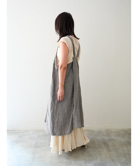 リネンシャンブレー　クロスエプロン　限定フォググレー