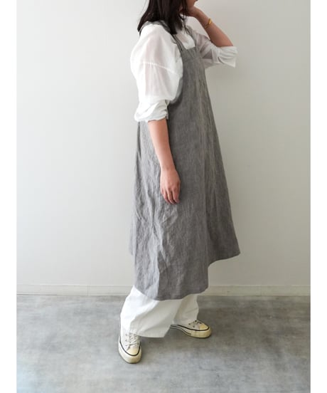 リネンシャンブレー　クロスエプロン　限定フォググレー