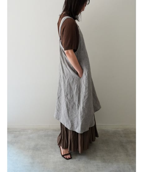 リネンシャンブレー　クロスエプロン　限定フォググレー