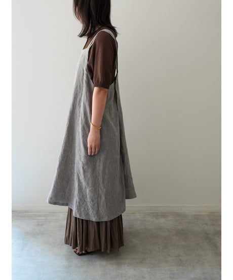 リネンシャンブレー　クロスエプロン　限定フォググレー