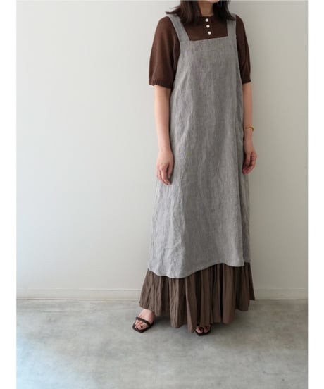リネンシャンブレー　クロスエプロン　限定フォググレー