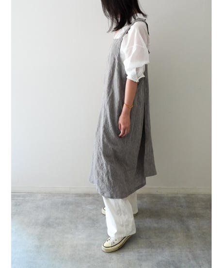 リネンシャンブレー　クロスエプロン　限定フォググレー