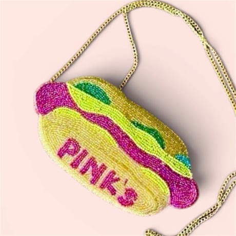 PINK’S HOTDOGS Beaded Crossbody Purse Clutch