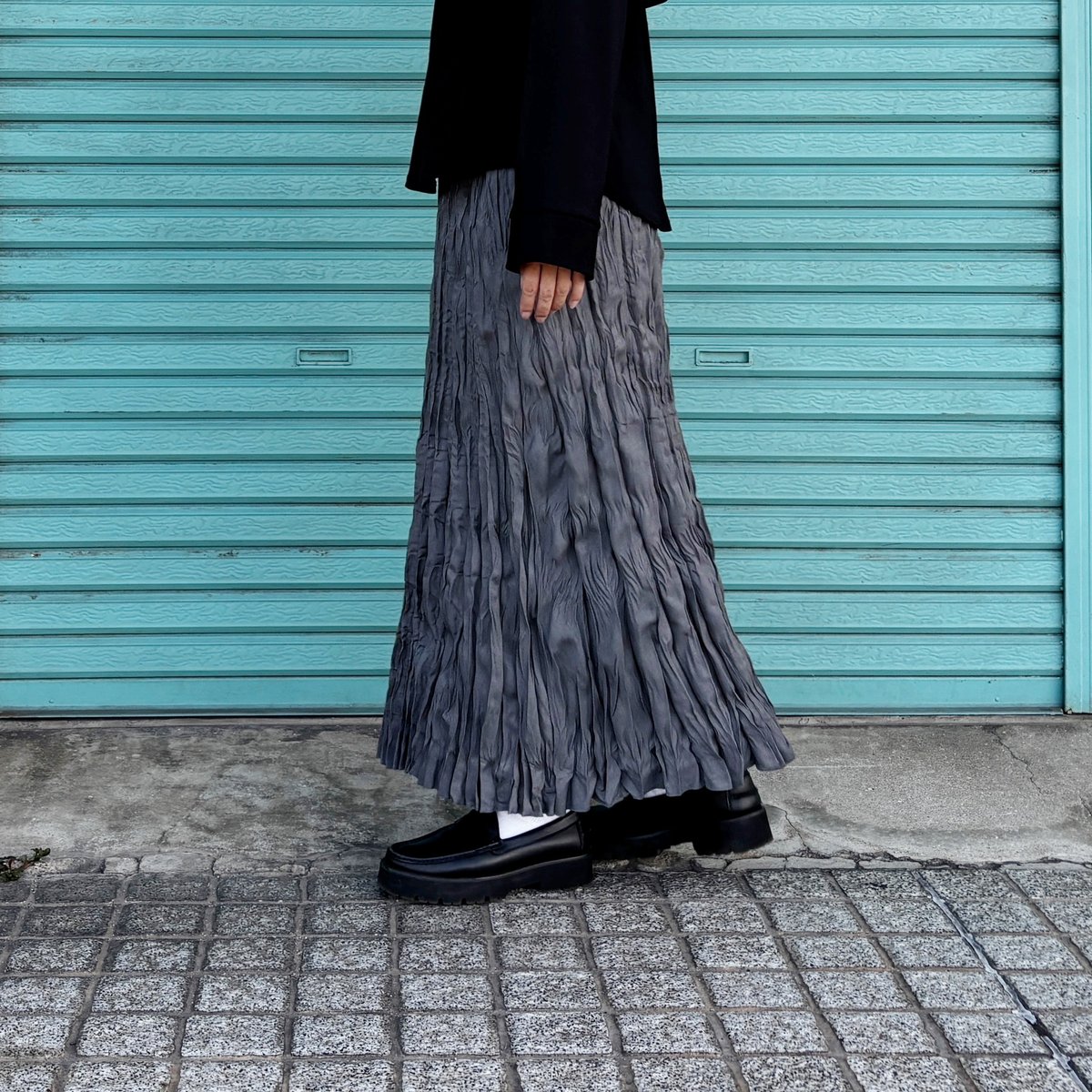 BAKED CRINKLE / WOOL BLEND SKIRT 】 総丈80〜95c
