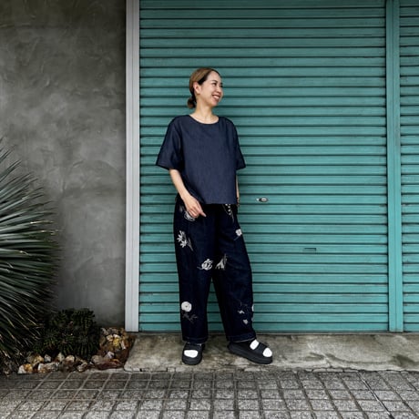 【SHADOW FLOWER DENIM / CURVED PANTS】