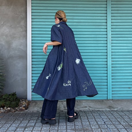 【White Flower Denim One-piece】