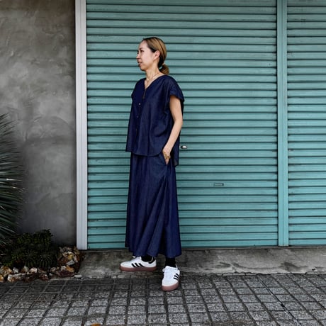 【V-Neck French Blouse】  Indigo