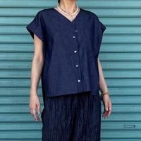 【V-Neck French Blouse】  Indigo
