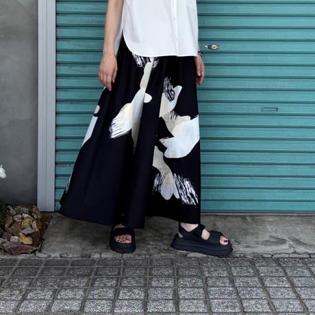 【Brush Camouflage / Flare Skirt】 Black