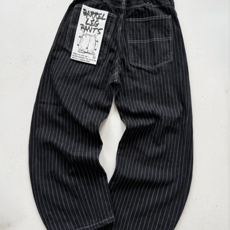 ヒッコリーバレルレッグワイドデニム【カーブパンツ】840806