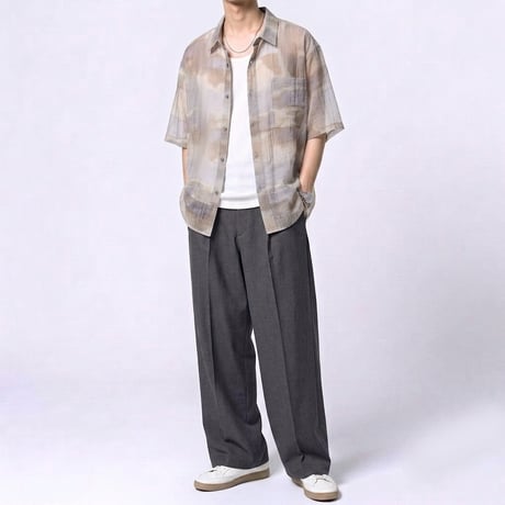 シアサッカー総柄シャツ【ワイドシルエット】　63702301  BW