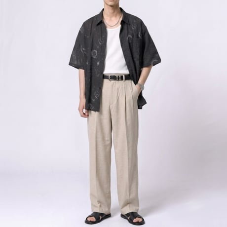 シアサッカー総柄シャツ【ワイドシルエット】　63702301   BK1
