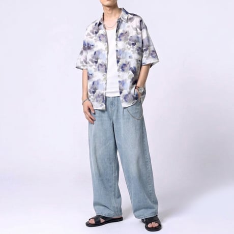 シアサッカー総柄シャツ【ワイドシルエット】　63702301  WH