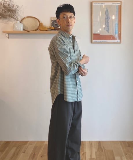 MANUAL ALPHABET マニュアルアルファベット（ユニセックス）/ BRUSHED TWILL CHECK LOOSE FIT R/C SHIRTS 【グリーン×ベージュチェック】