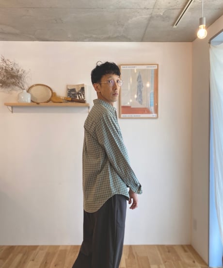 MANUAL ALPHABET マニュアルアルファベット（ユニセックス）/ BRUSHED TWILL CHECK LOOSE FIT R/C SHIRTS 【グリーン×ベージュチェック】