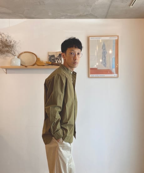 MANUAL ALPHABET マニュアルアルファベット（ユニセックス）/ WASHER TYPEWRITER LOOSE FIT B/C SHIRTS 【オリーブ】