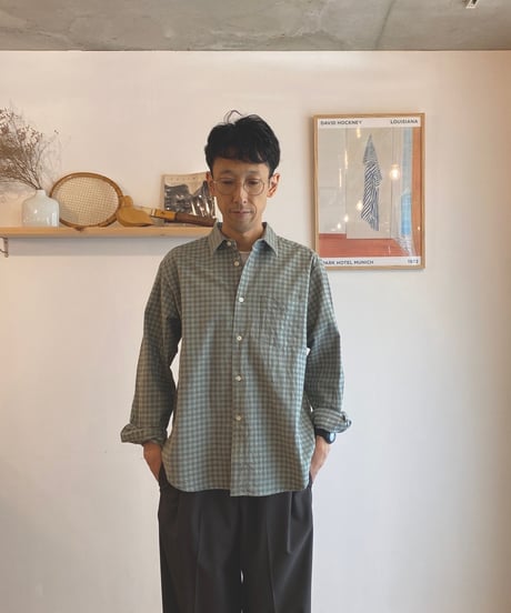 MANUAL ALPHABET マニュアルアルファベット（ユニセックス）/ BRUSHED TWILL CHECK LOOSE FIT R/C SHIRTS 【グリーン×ベージュチェック】