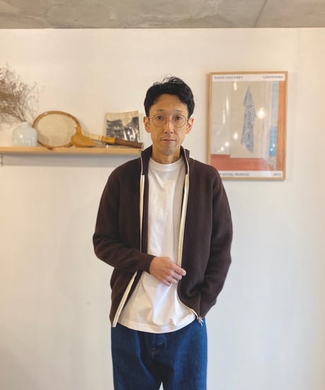 MANUAL ALPHABET マニュアルアルファベット（ユニセックス）/　ALL TIME KNIT RIB ZIP　【コーヒー】