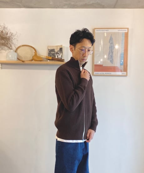 MANUAL ALPHABET マニュアルアルファベット（ユニセックス）/　ALL TIME KNIT RIB ZIP　【コーヒー】