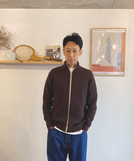 MANUAL ALPHABET マニュアルアルファベット（ユニセックス）/　ALL TIME KNIT RIB ZIP　【コーヒー】