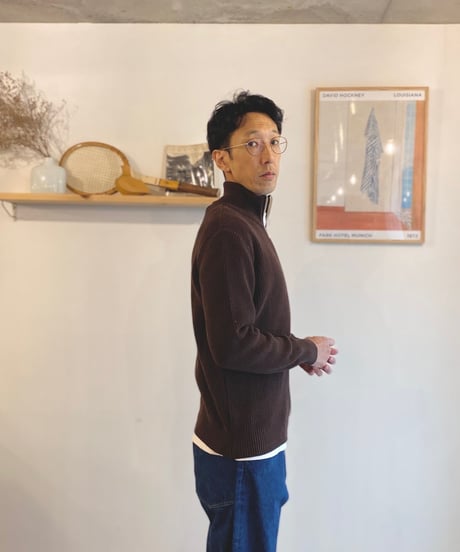 MANUAL ALPHABET マニュアルアルファベット（ユニセックス）/　ALL TIME KNIT RIB ZIP　【コーヒー】