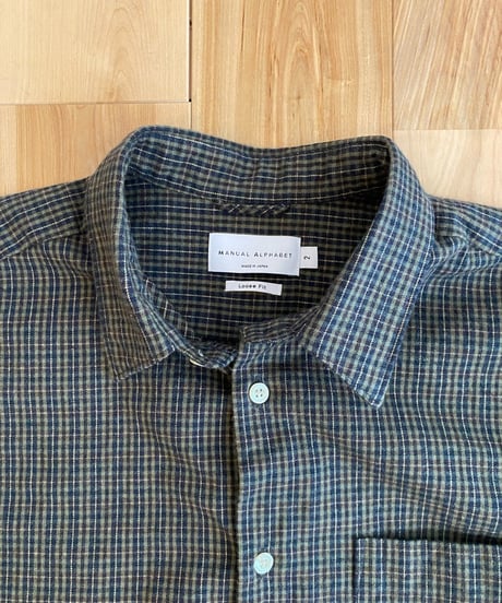 MANUAL ALPHABET マニュアルアルファベット（ユニセックス）/ BRUSHED TWILL CHECK LOOSE FIT R/C SHIRTS 【オリーブ×ネイビーチェック】