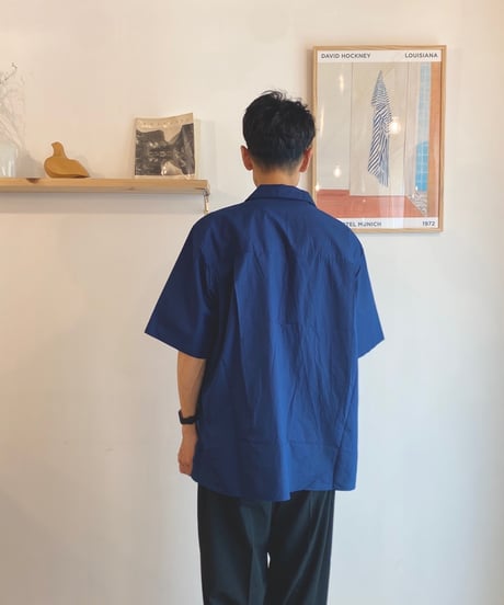 MANUAL ALPHABET マニュアルアルファベット（ユニセックス）/ INDIGO CHAMBRAY OPEN COLLAR SHIRTS【ネイビー】
