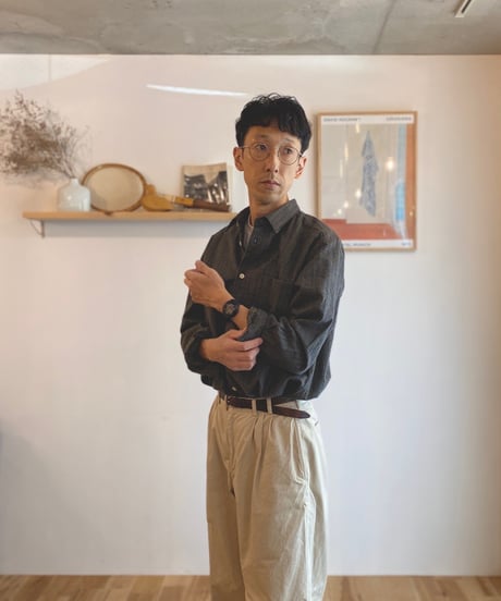 MANUAL ALPHABET マニュアルアルファベット（ユニセックス）/ BRUSHED TWILL CHECK LOOSE FIT R/C SHIRTS 【オリーブ×ネイビーチェック】