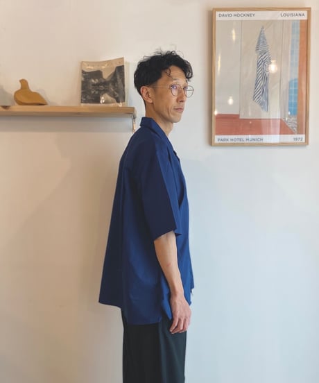 MANUAL ALPHABET マニュアルアルファベット（ユニセックス）/ INDIGO CHAMBRAY OPEN COLLAR SHIRTS【ネイビー】