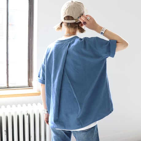 《 WOMEN 》 maillot / Linen Rich Back Tuck Shirt-Tee ( FADE BLUE )