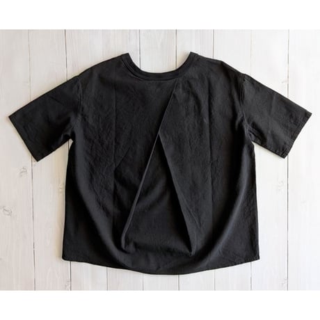 《 WOMEN 》 maillot / Linen Rich Back Tuck Shirt-Tee ( BLACK )