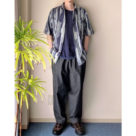 《 MEN 》 weac. / FLORIST 半袖シャツ ( GREY/NAVY STRIPE )