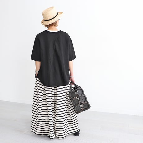 《 WOMEN 》 maillot / Linen Rich Back Tuck Shirt-Tee ( BLACK )