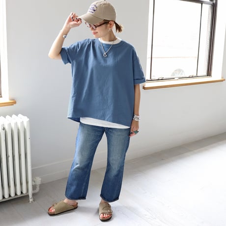 《 WOMEN 》 maillot / Linen Rich Back Tuck Shirt-Tee ( FADE BLUE )