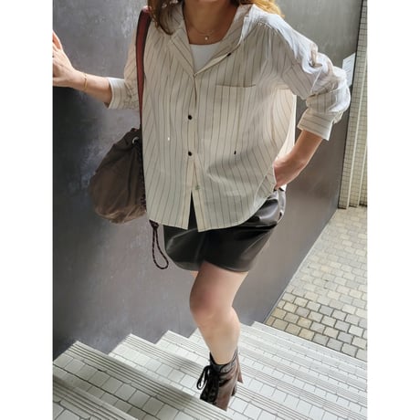 ストライプフード付きシャツ　ベージュ