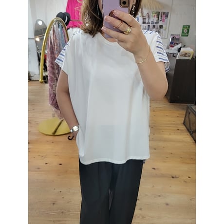 バックストライプチュニックTシャツ　白ホワイト