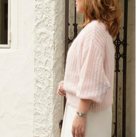 前後2WAYウールモヘヤ混ニットカーディガン　ピンク