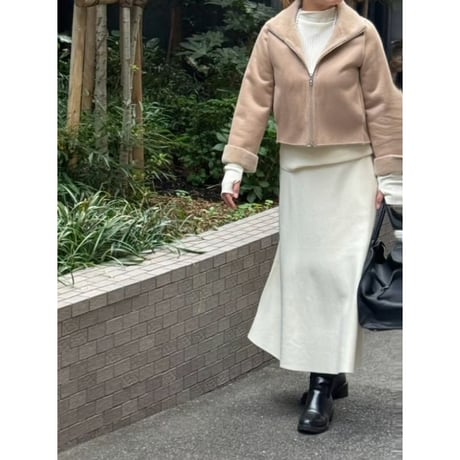 襟付きリバーシブルムートンショートムートン　ベージュ