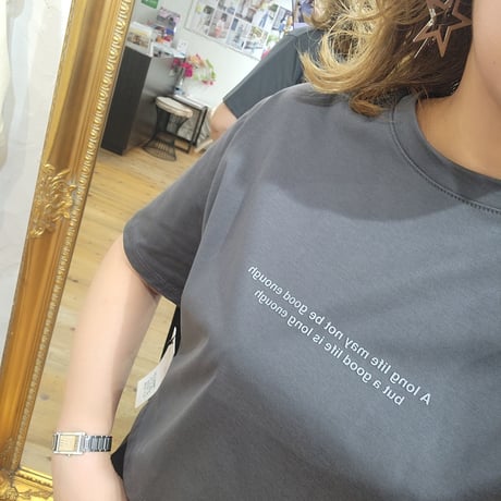 ショート丈ロゴTシャツ　サックス　チャコール