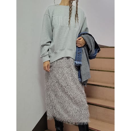 シャギーフリンジVネックロングワンピース　グレー/ブラック