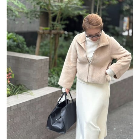 襟付きリバーシブルムートンショートムートン　ベージュ