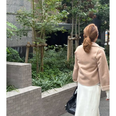 襟付きリバーシブルムートンショートムートン　ベージュ