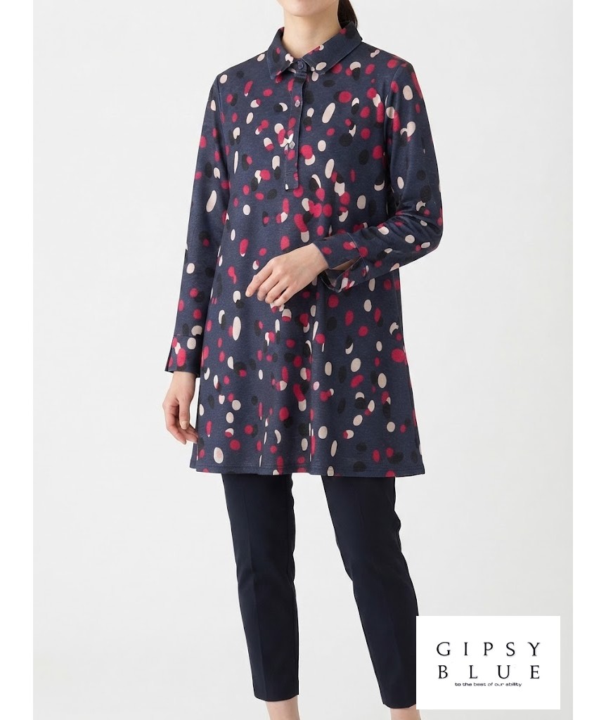 アートドットプリント」Aラインフレアーチュニック | GIPSY BLUE