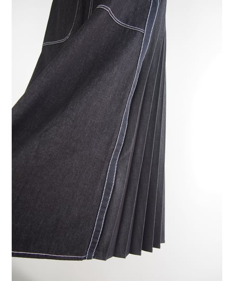 「WASH DENIM」バックプリーツフレアースカート