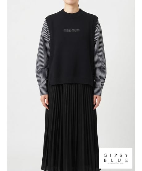 「ストレッチニット＋ストライプ」フェイクレイヤープルオーバー