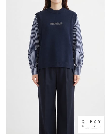 「ストレッチニット＋ストライプ」フェイクレイヤープルオーバー