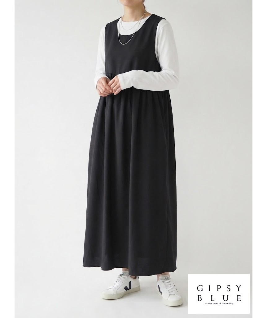 ナイロンストレッチクロス」ギャザーノースリーブワンピース | GIPSY
