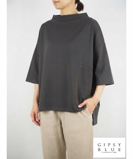 【日本製】「SZ強撚度詰め天竺」モックネックビッグティーシャツ