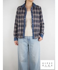「ネルチェック＋ストレッチデニム」シャツブラウス