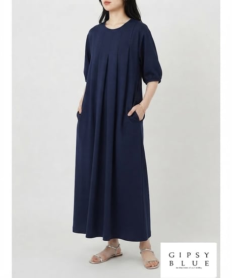 「接触冷感ポリエステル」タックフレアーワンピース